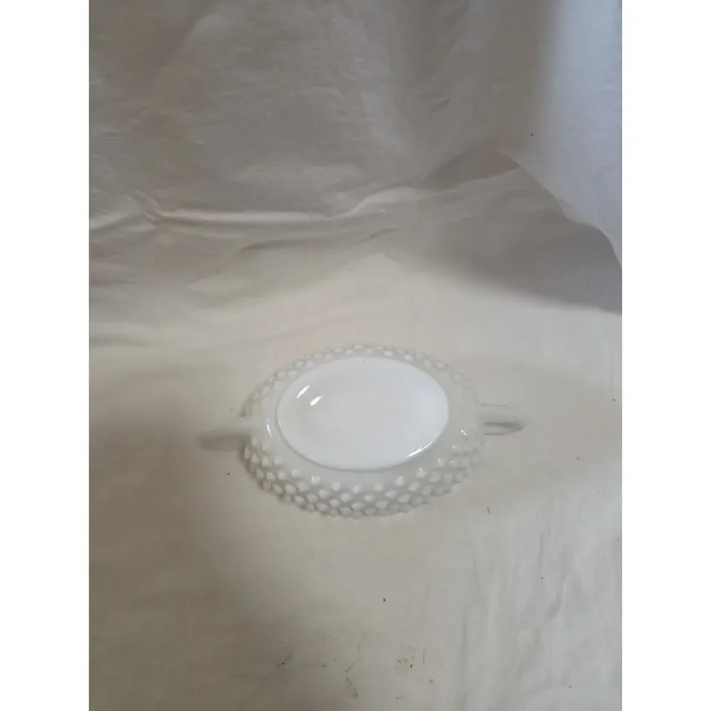 Fenton Hobnail Milk Glass Two Handled Oval Candy Nut Dish Bowl Ruffled Edge 7